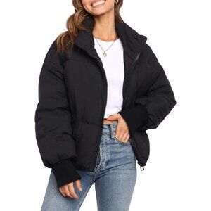 👑Women's Winter Puffer Jacket Black Outerwear Long Sleeve Short Warm Coat
